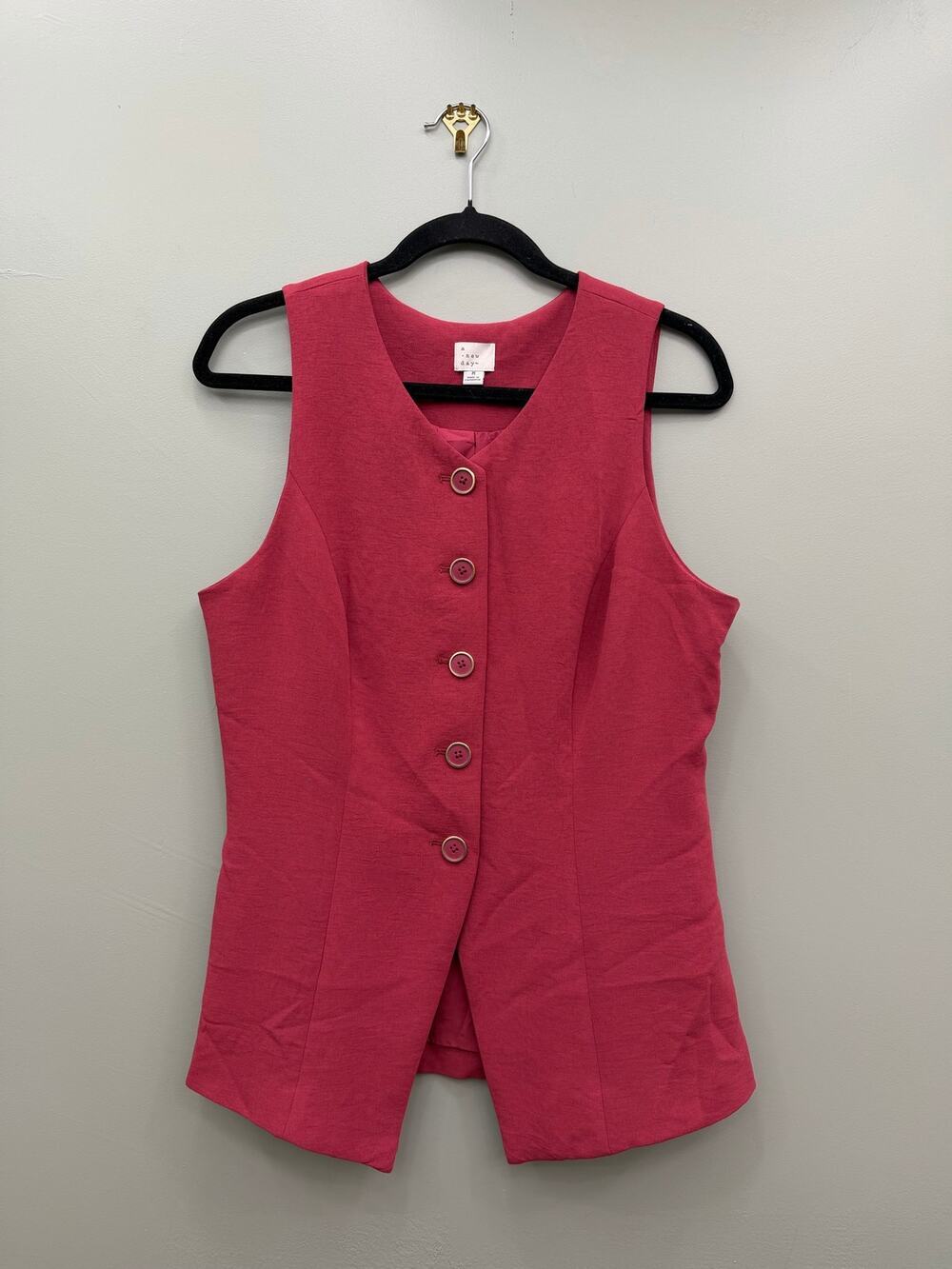 A New Day Pink Button Front Tailored Vest Top Office Siren Medium